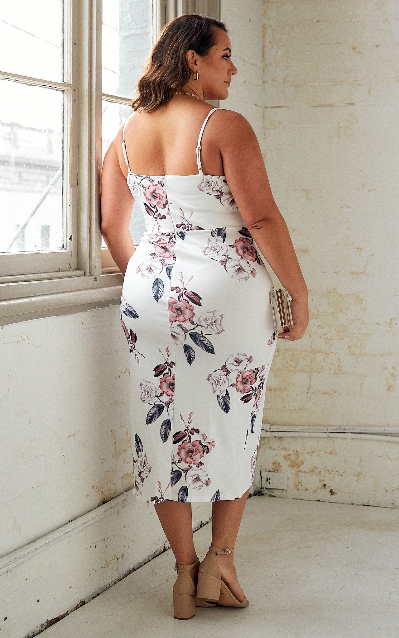 Evangeline Midi Dress - White Floral