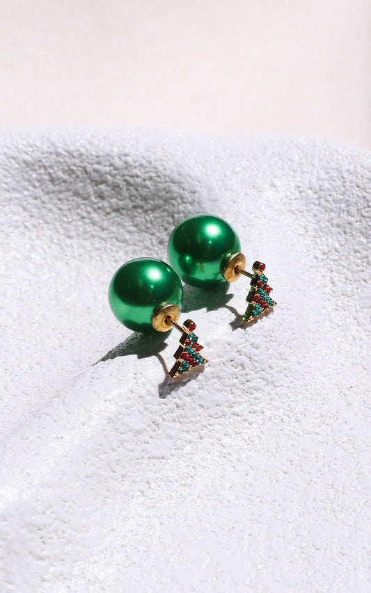 Evergreen Bauble Stud Earrings - Green Tree Ball