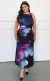 Evoke Mesh Maxi Dress - Black Blue Multi Floral