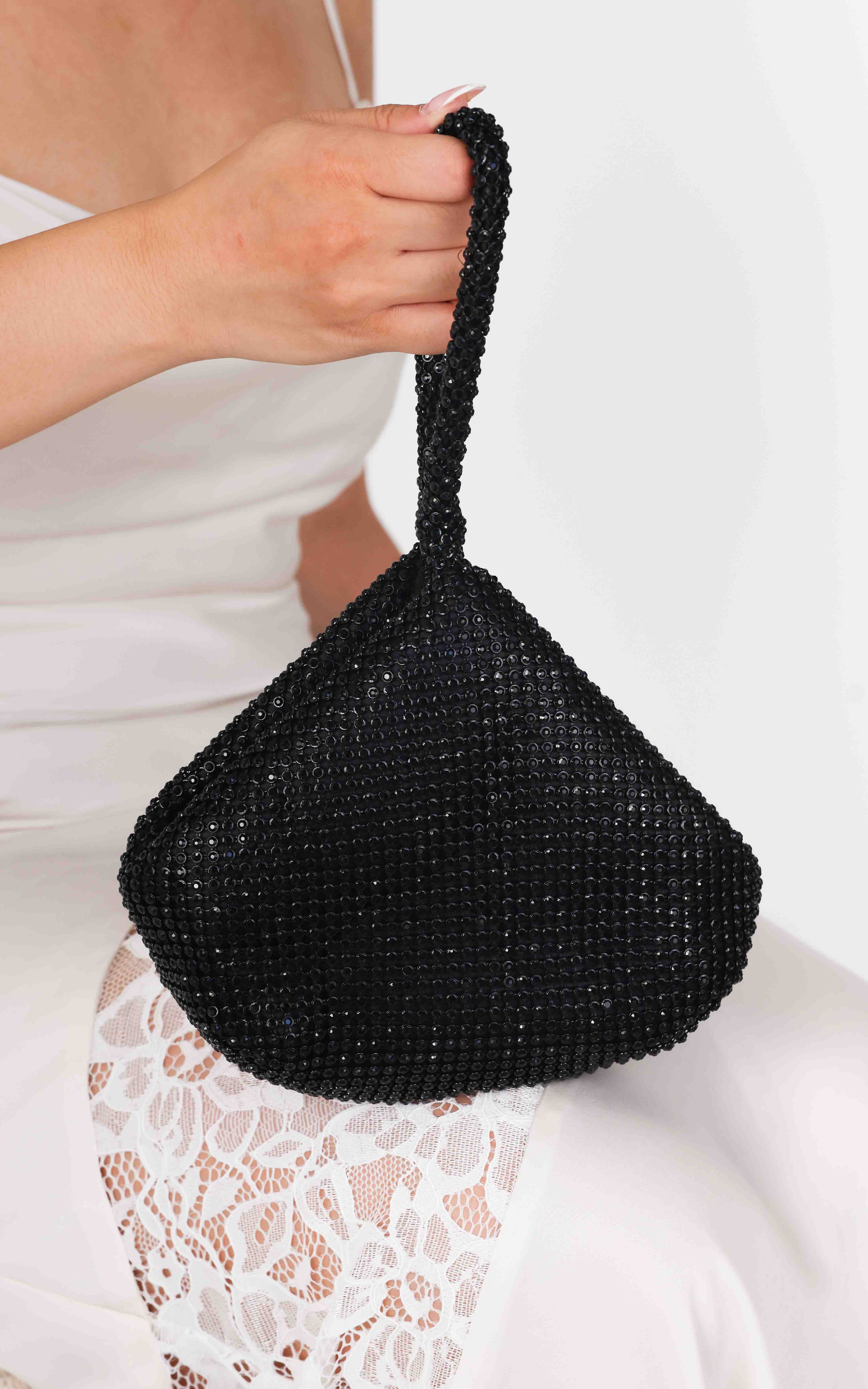 Ezza Rhinestone Wristlet Bag - Black