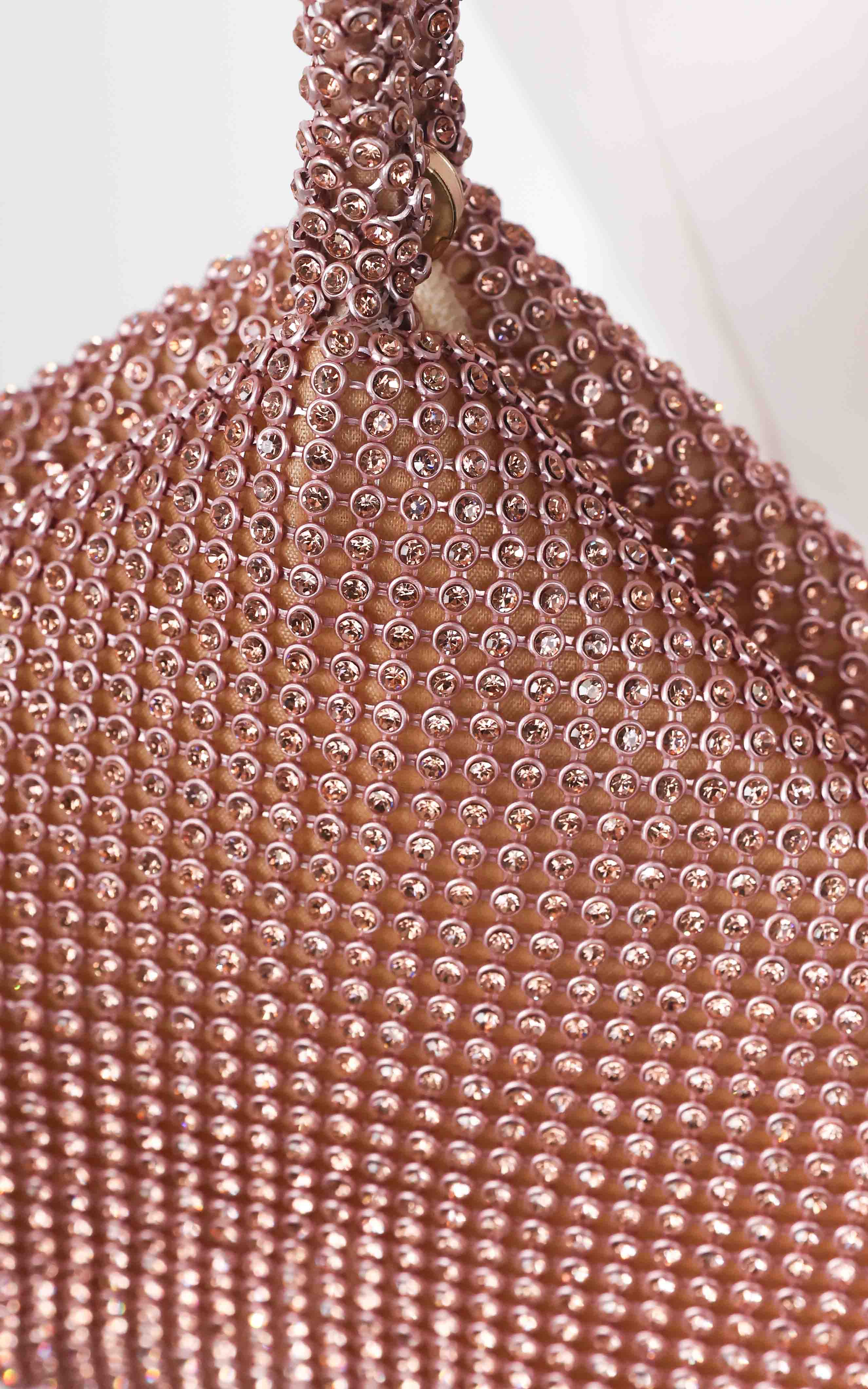 Ezza Rhinestone Wristlet Bag - Rose Champagne
