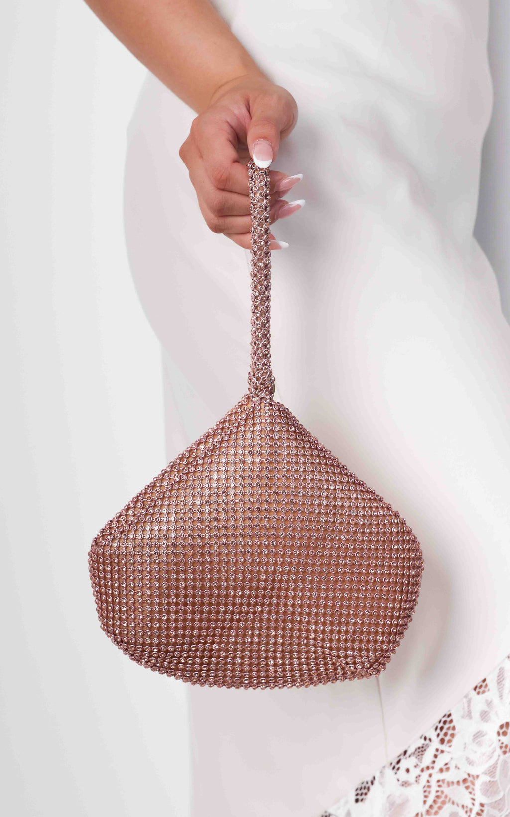 Ezza Rhinestone Wristlet Bag - Rose Champagne