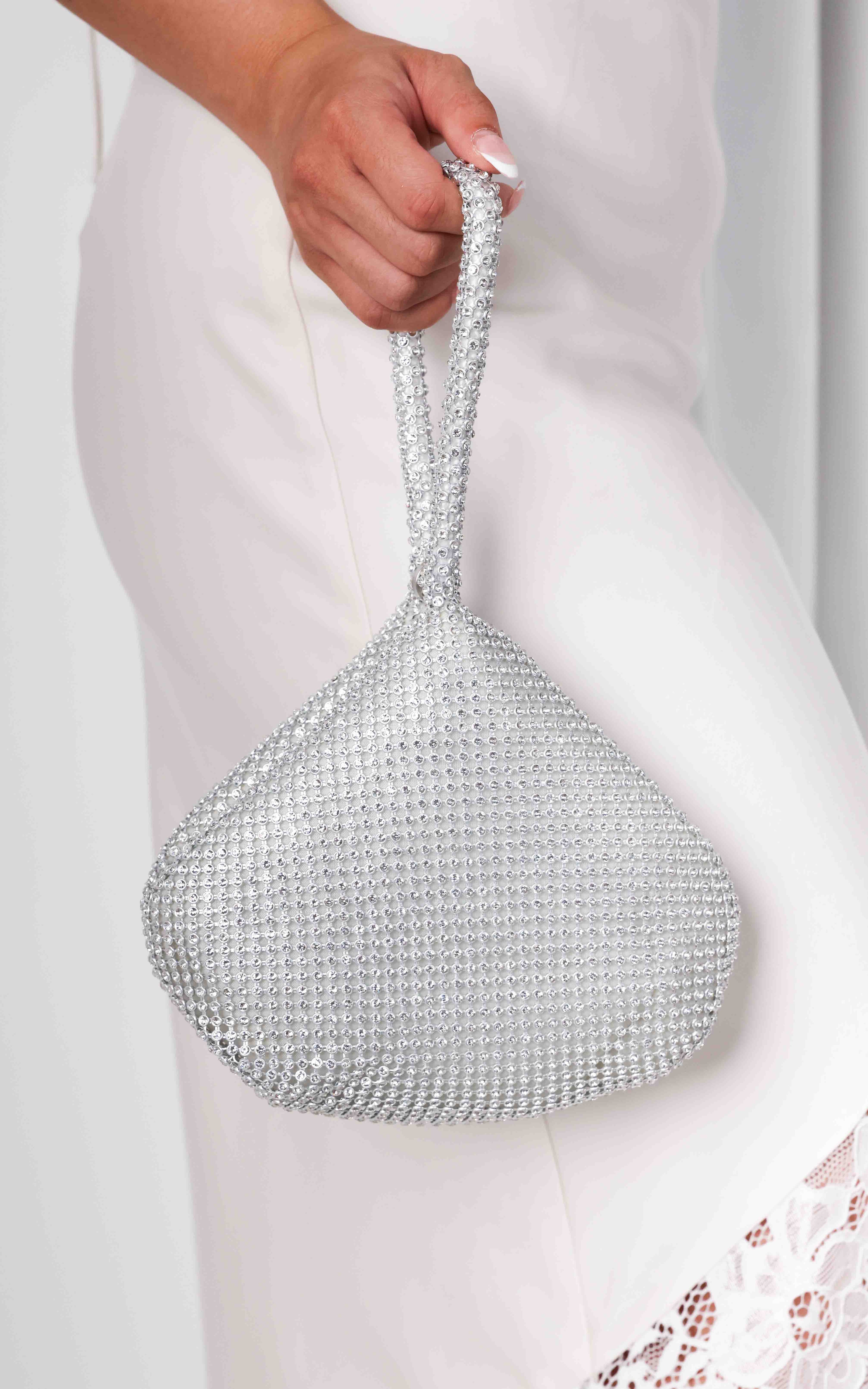 Ezza Rhinestone Wristlet Bag - Silver