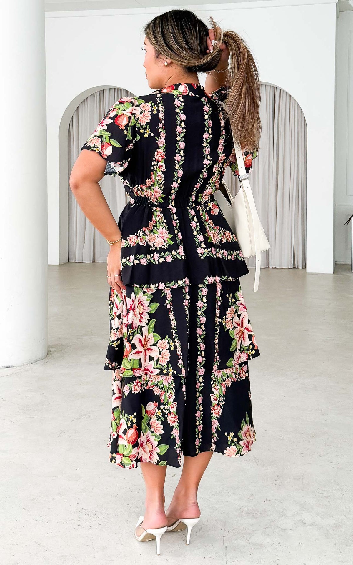 Elliette Midi Dress - Black Multi Floral