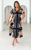 Elliette Midi Dress - Black Multi Floral