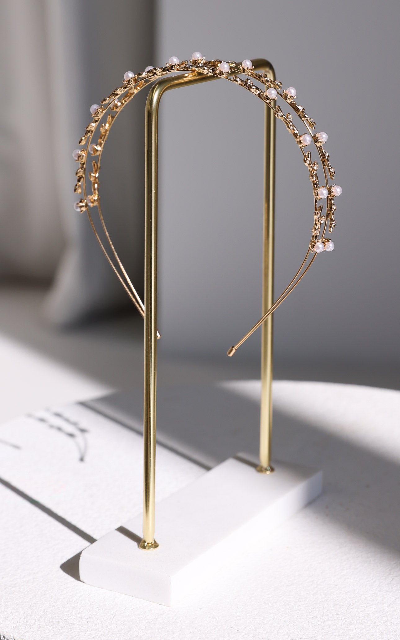 Emersyne Double Layered Headband - Gold Leaf Pearl Diamante