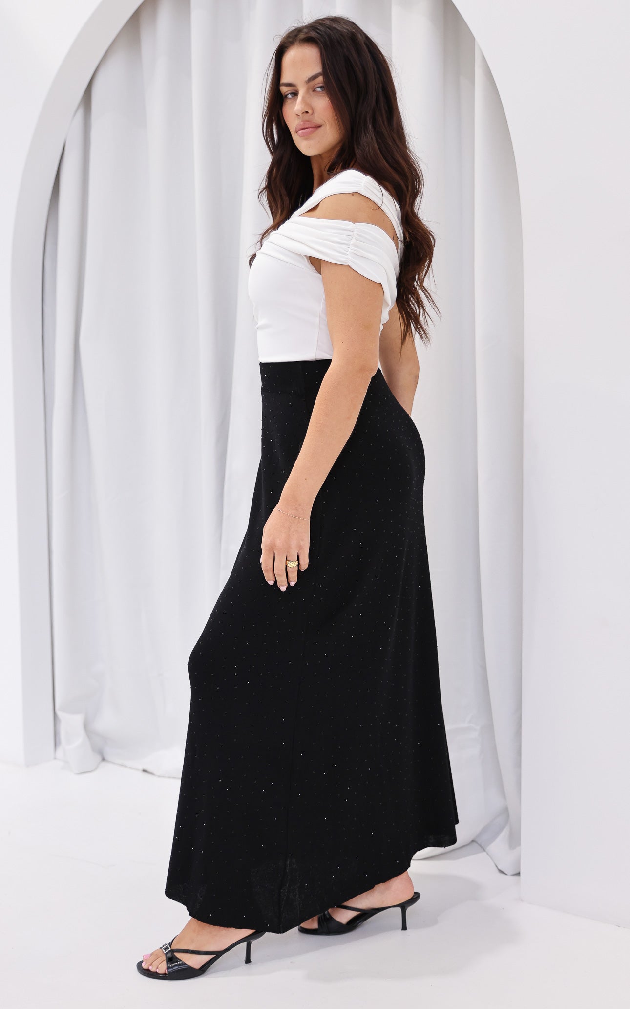 Evianna Diamante Knit Maxi Skirt - Black