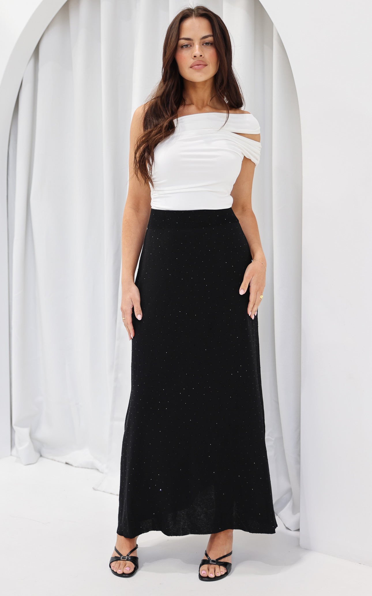 Evianna Diamante Knit Maxi Skirt - Black