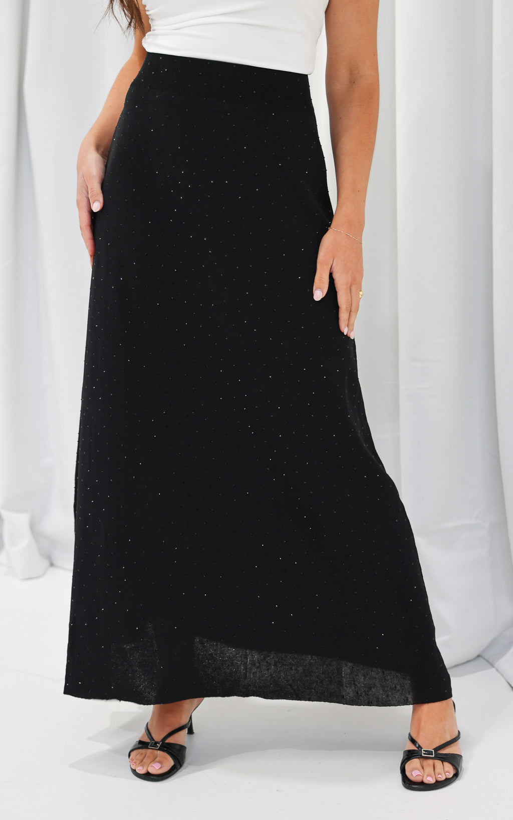 Evianna Diamante Knit Maxi Skirt - Black