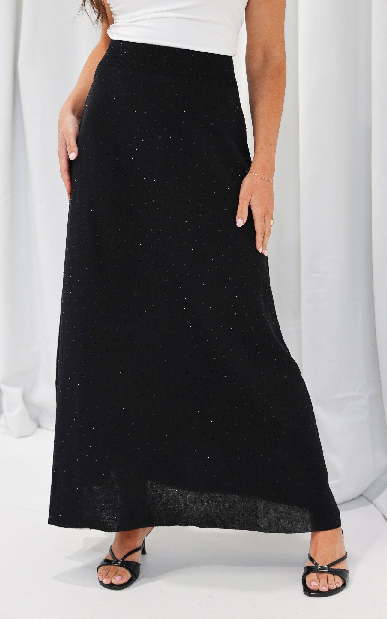 Evianna Diamante Knit Maxi Skirt - Black