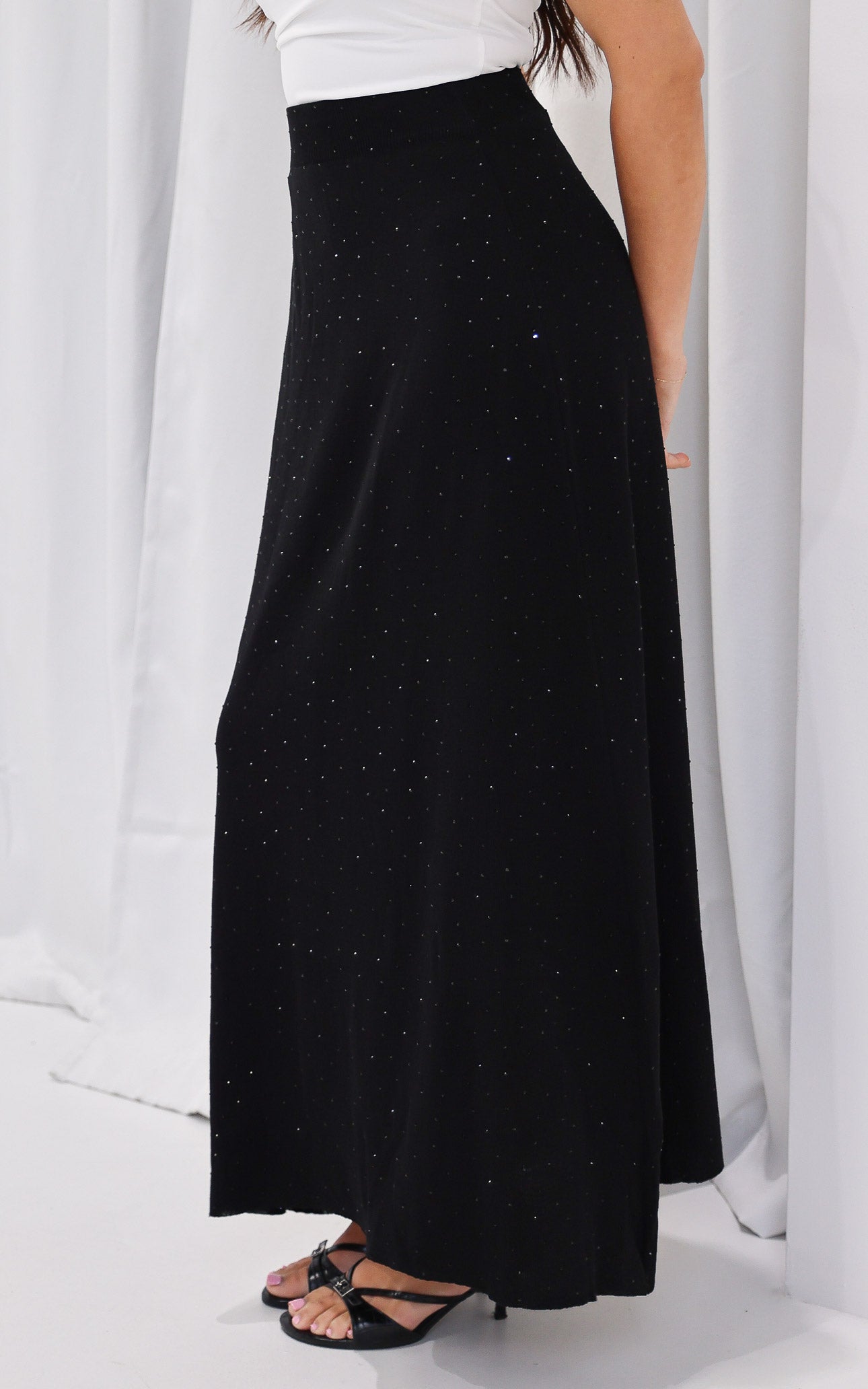 Evianna Diamante Knit Maxi Skirt - Black