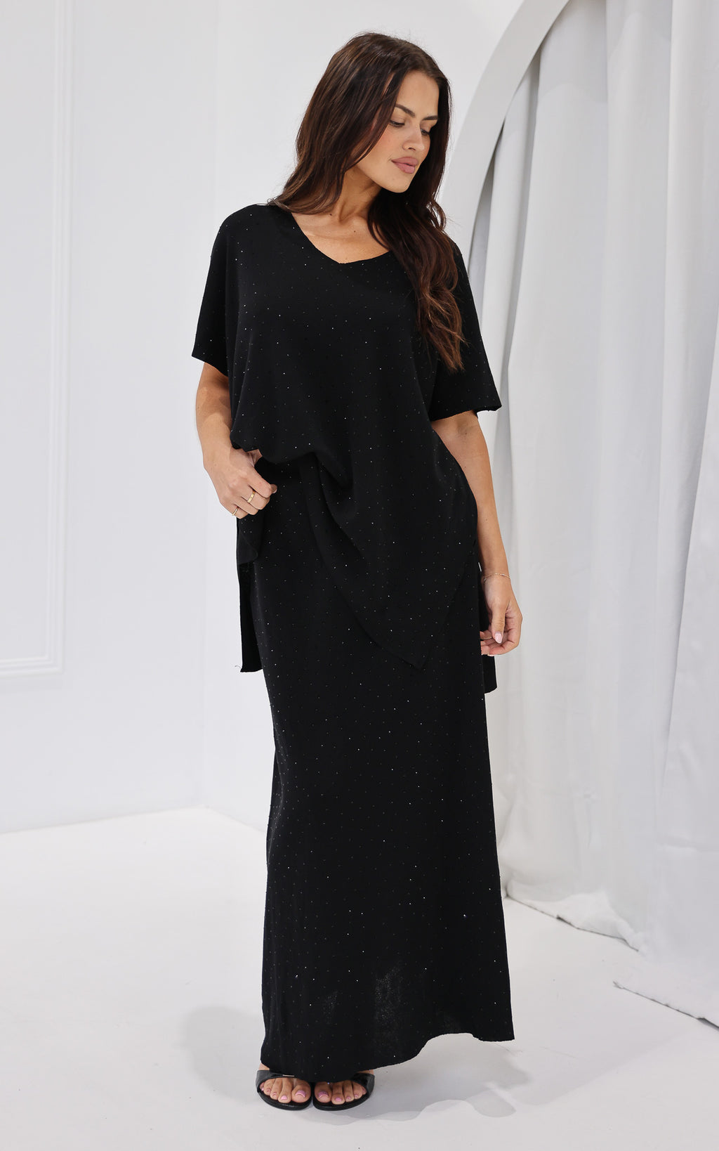 Evianna Diamante Knit Maxi Skirt - Black