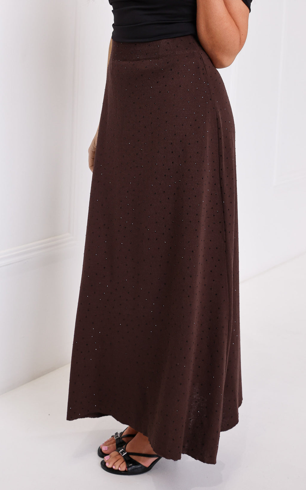 Evianna Diamante Knit Maxi Skirt - Chocolate Brown