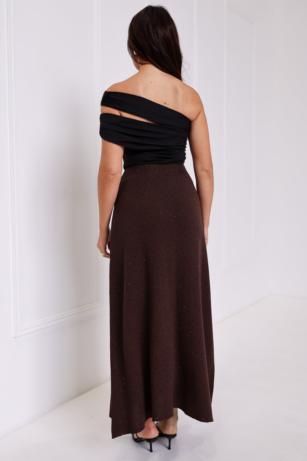 Evianna Diamante Knit Maxi Skirt - Chocolate Brown