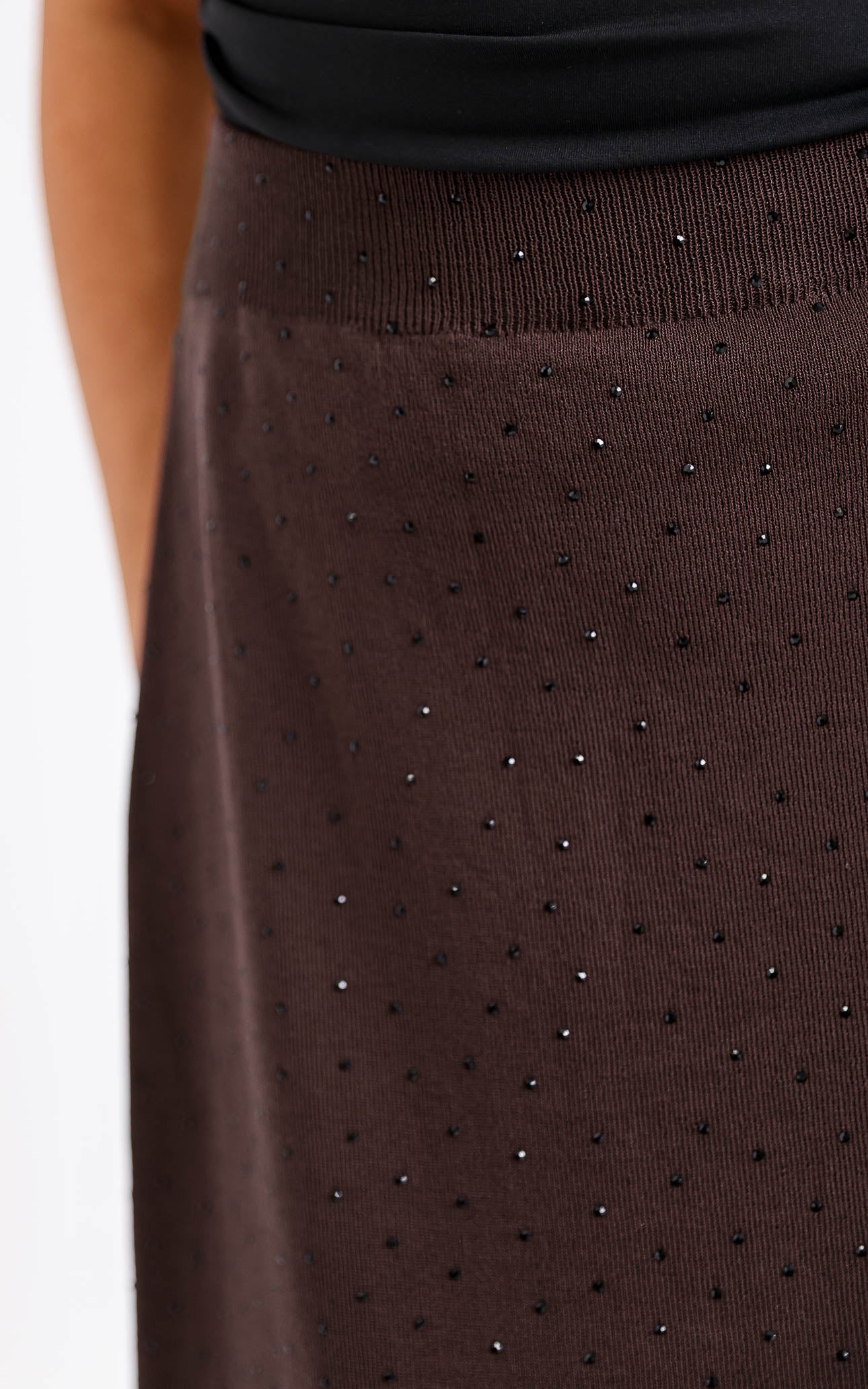 Evianna Diamante Knit Maxi Skirt - Chocolate Brown