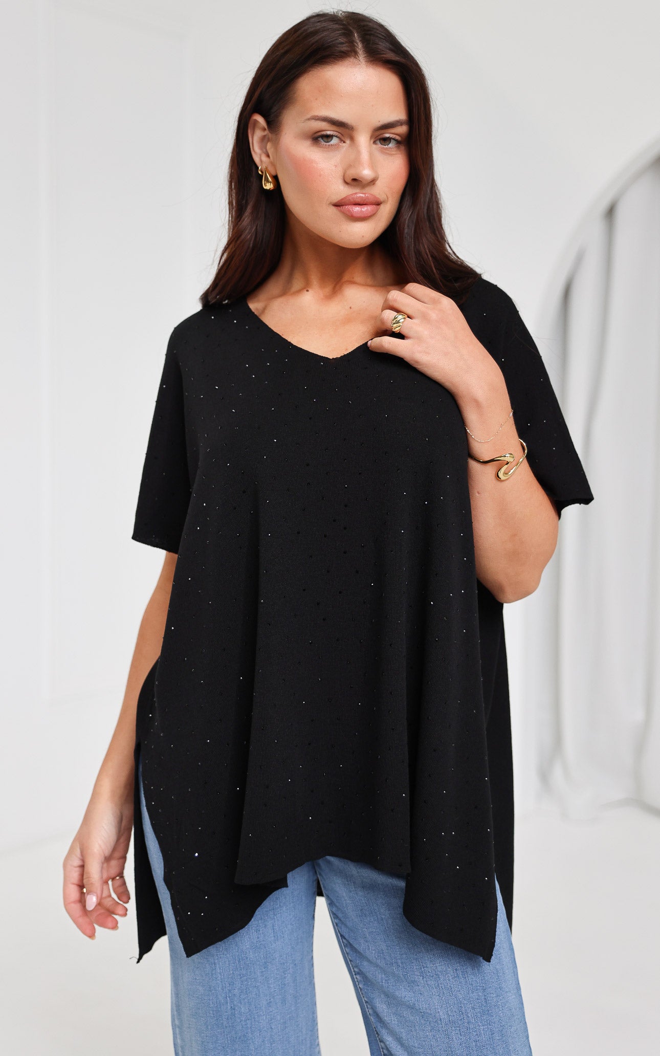 Evianna Diamante Knit Top - Black