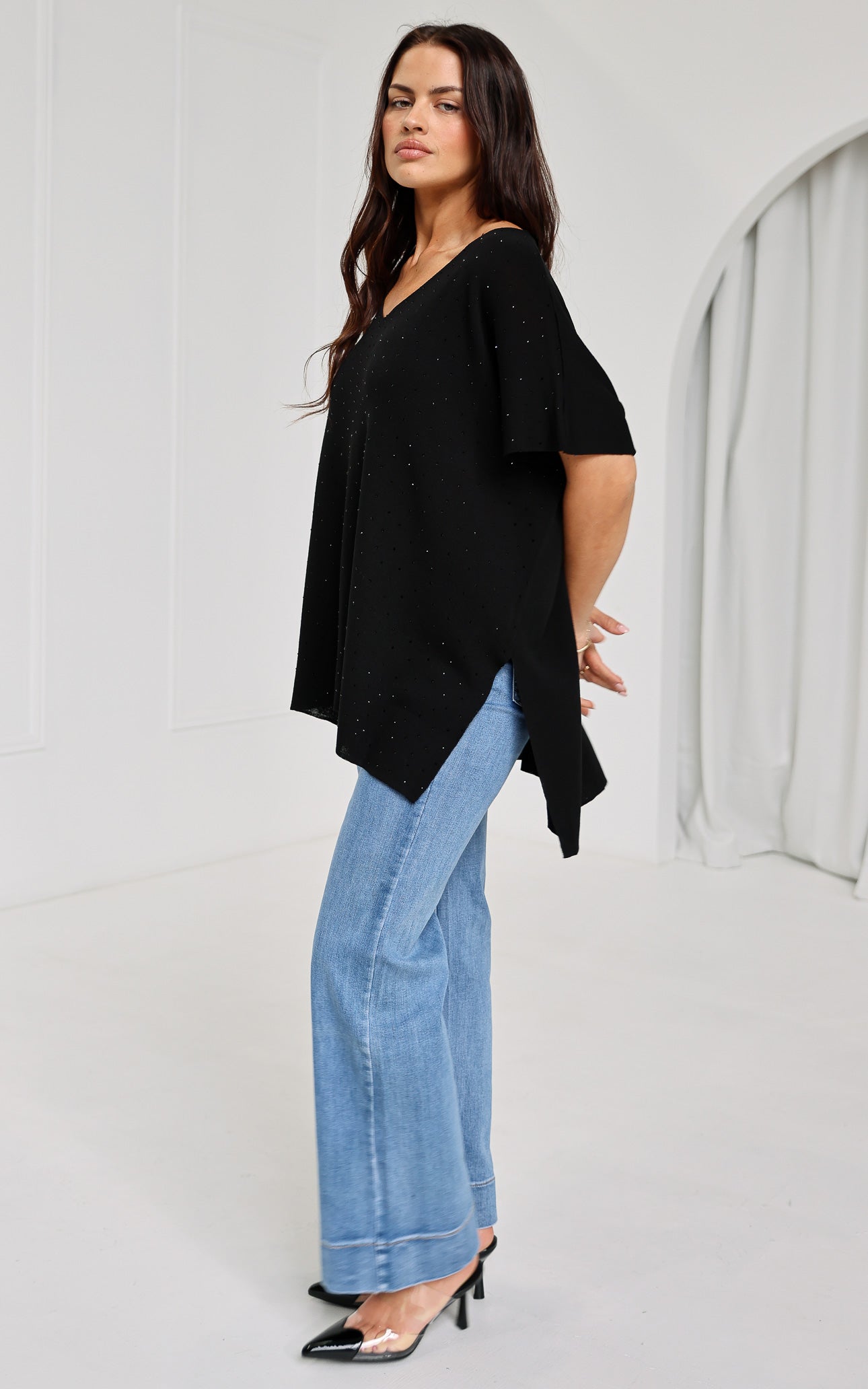 Evianna Diamante Knit Top - Black