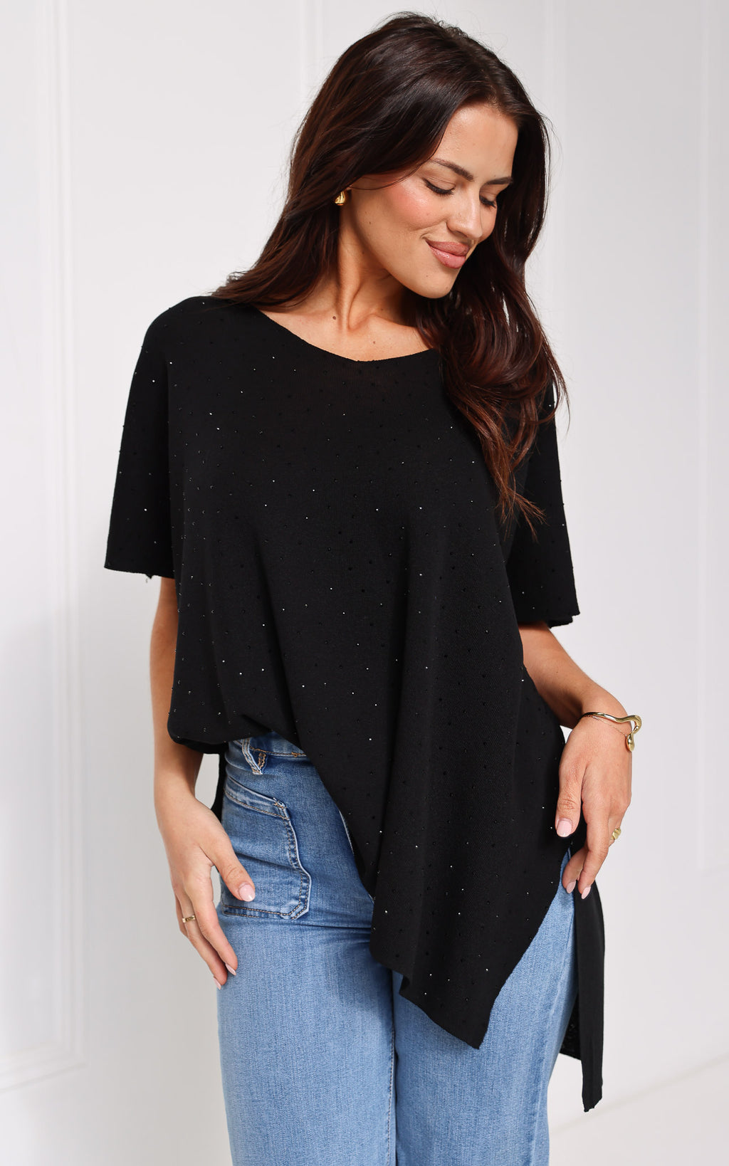 Evianna Diamante Knit Top - Black