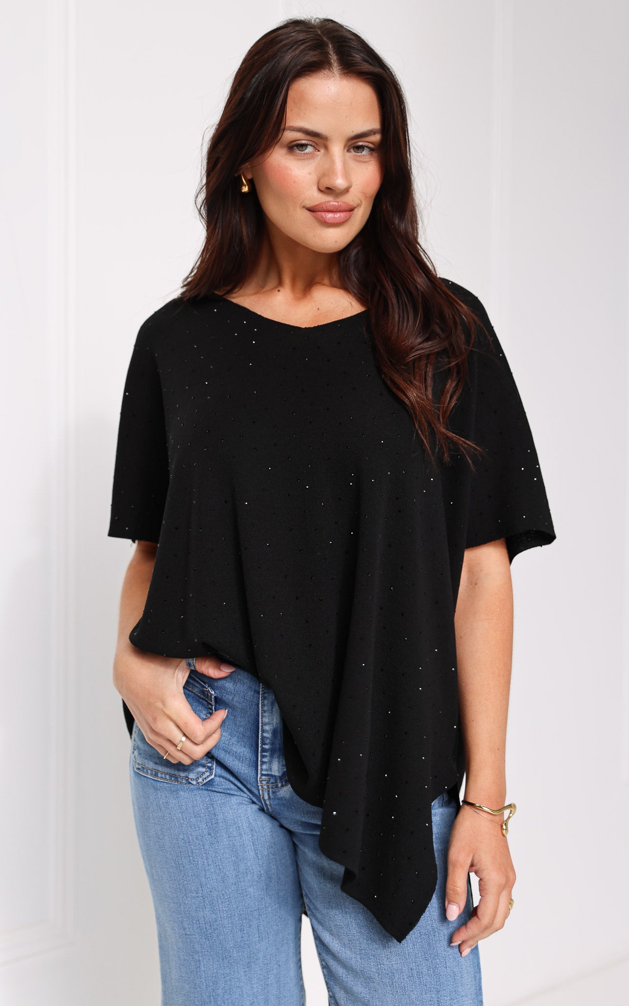 (PREORDER) Evianna Diamante Knit Top - Black