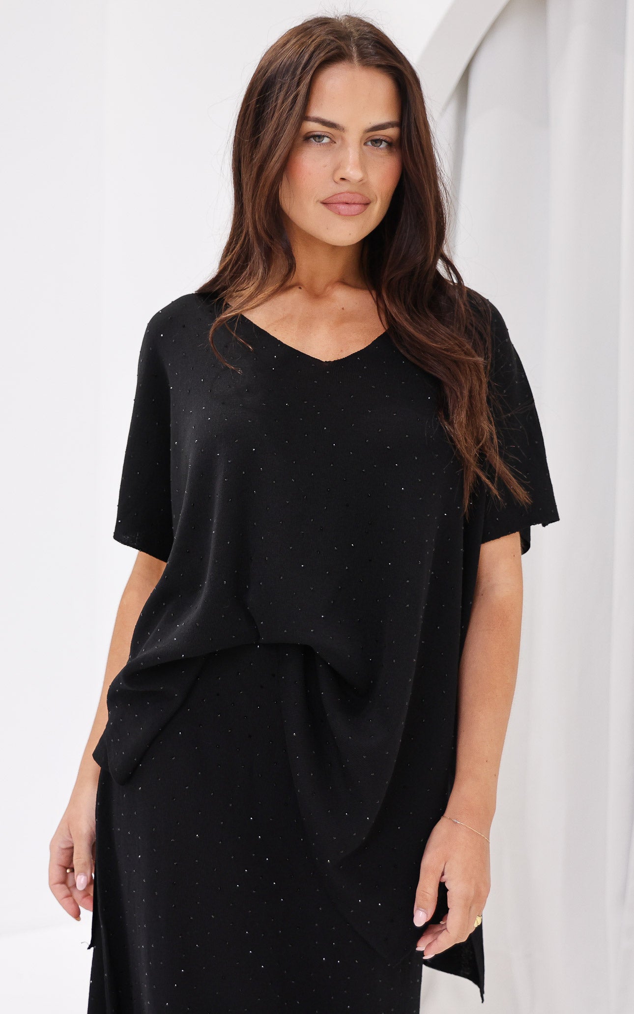 Evianna Diamante Knit Top - Black