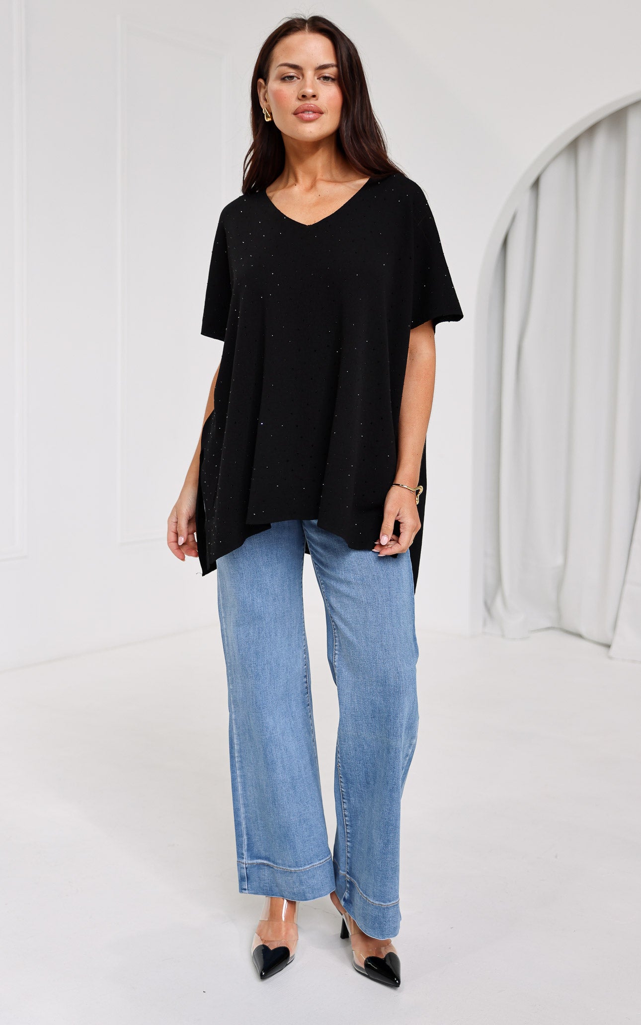Evianna Diamante Knit Top - Black