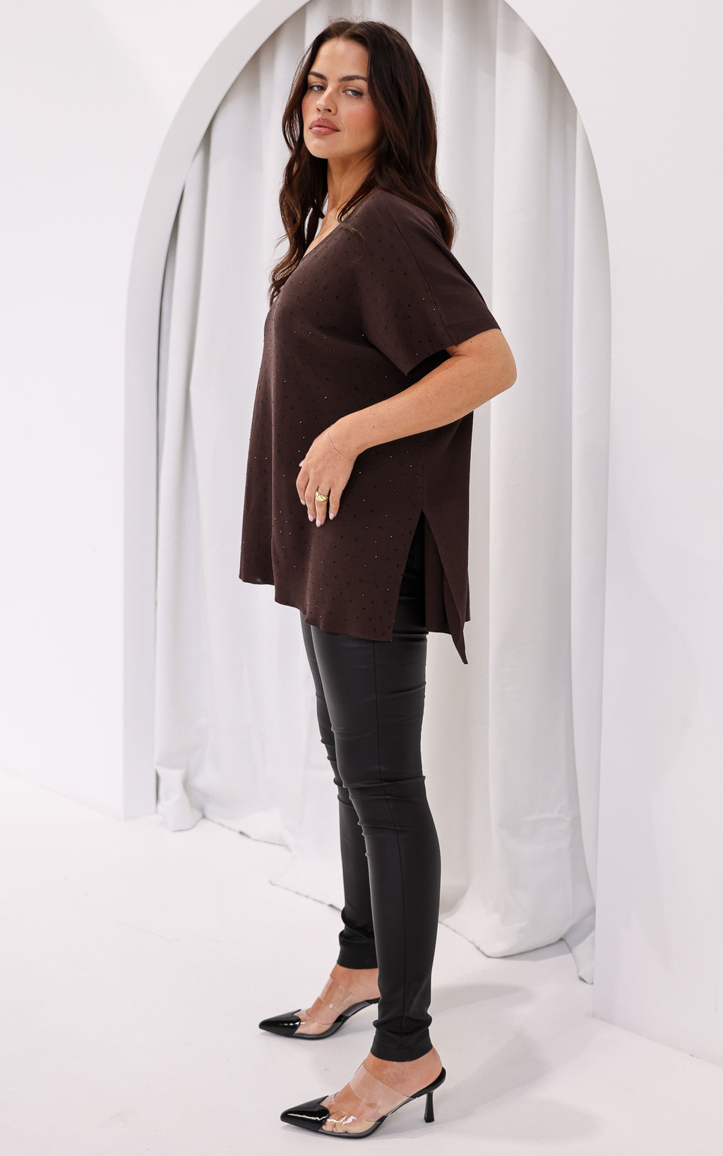Evianna Diamante Knit Top - Chocolate Brown