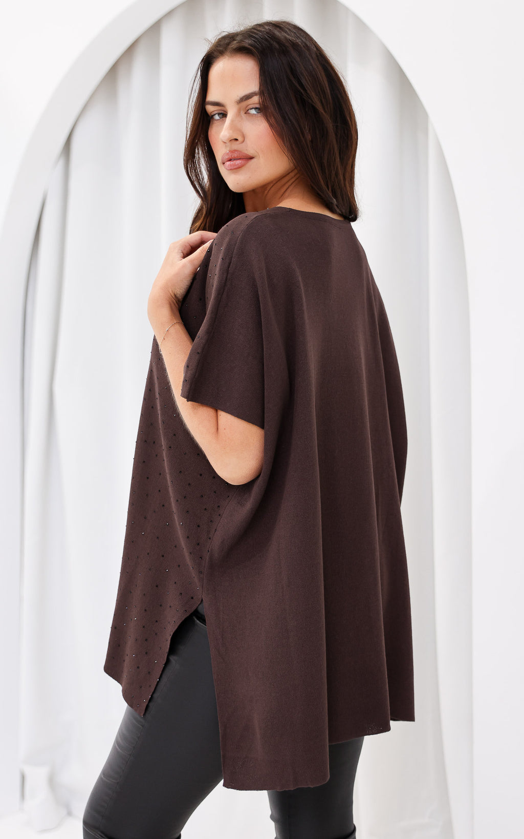 Evianna Diamante Knit Top - Chocolate Brown