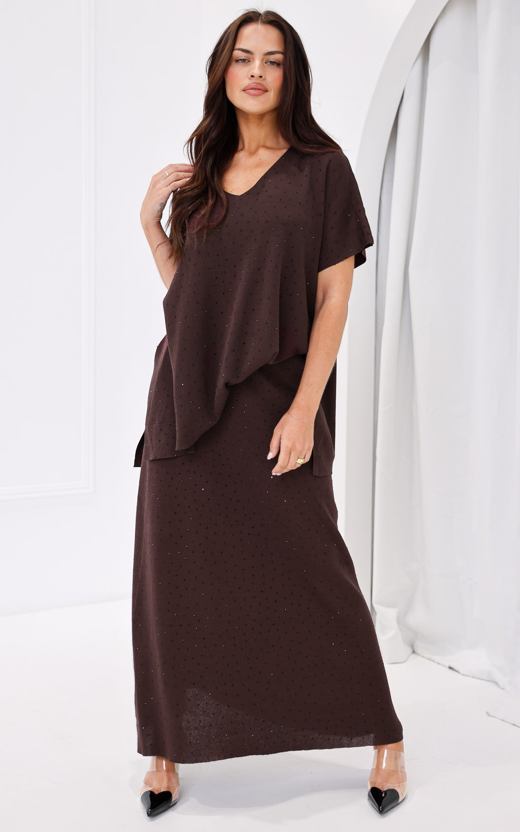 Evianna Diamante Knit Top - Chocolate Brown