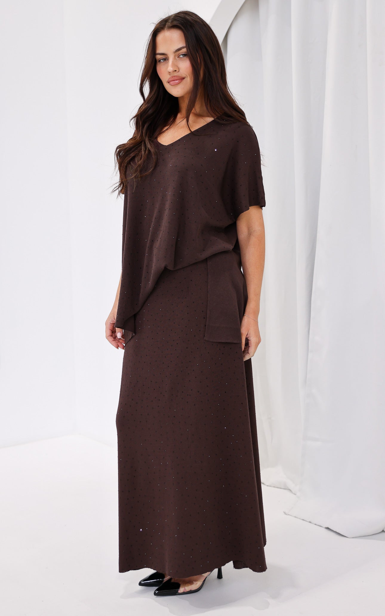 Evianna Diamante Knit Top - Chocolate Brown