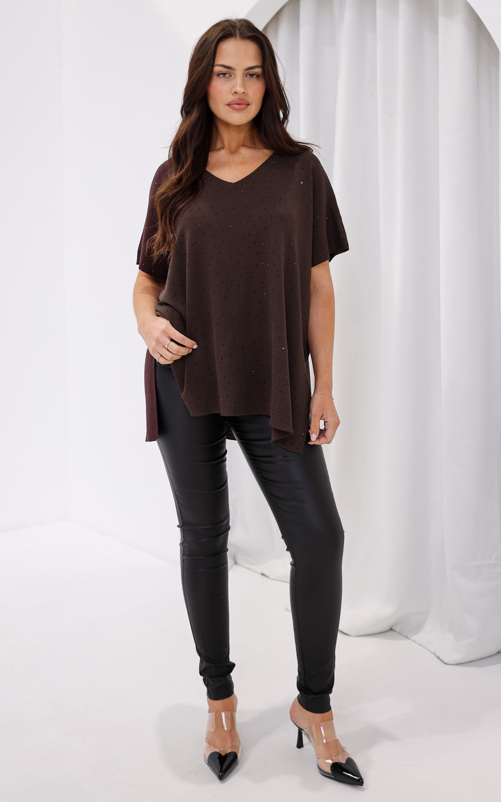 Evianna Diamante Knit Top - Chocolate Brown
