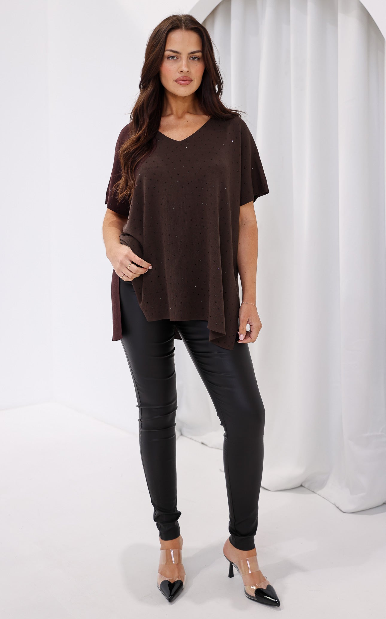 Evianna Diamante Knit Top - Chocolate Brown