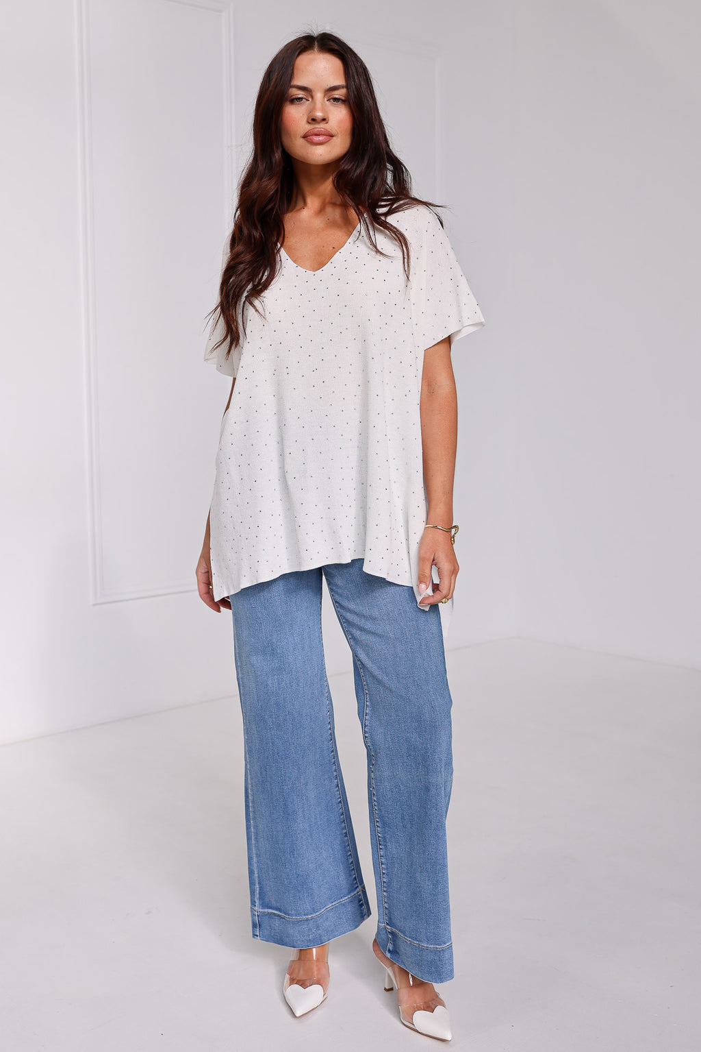 Evianna Diamante Knit Top - White