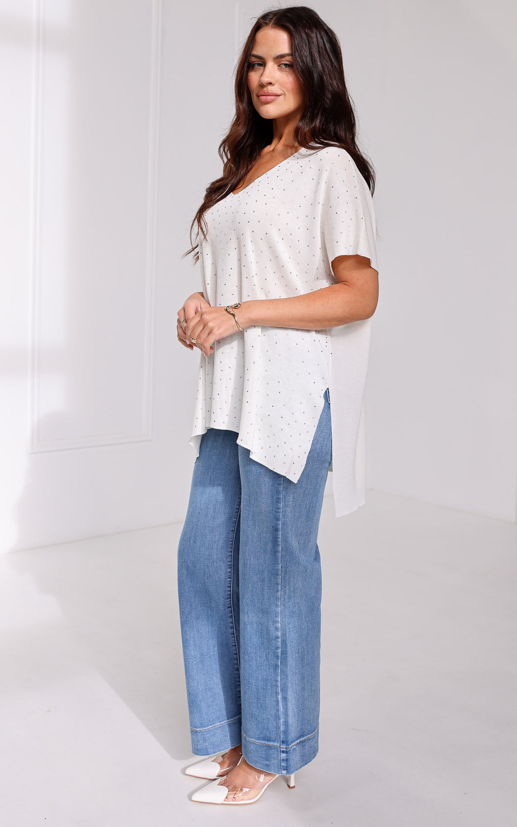 Evianna Diamante Knit Top - White