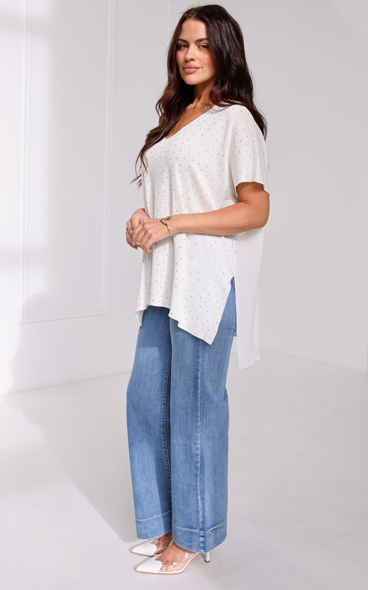 Evianna Diamante Knit Top - White