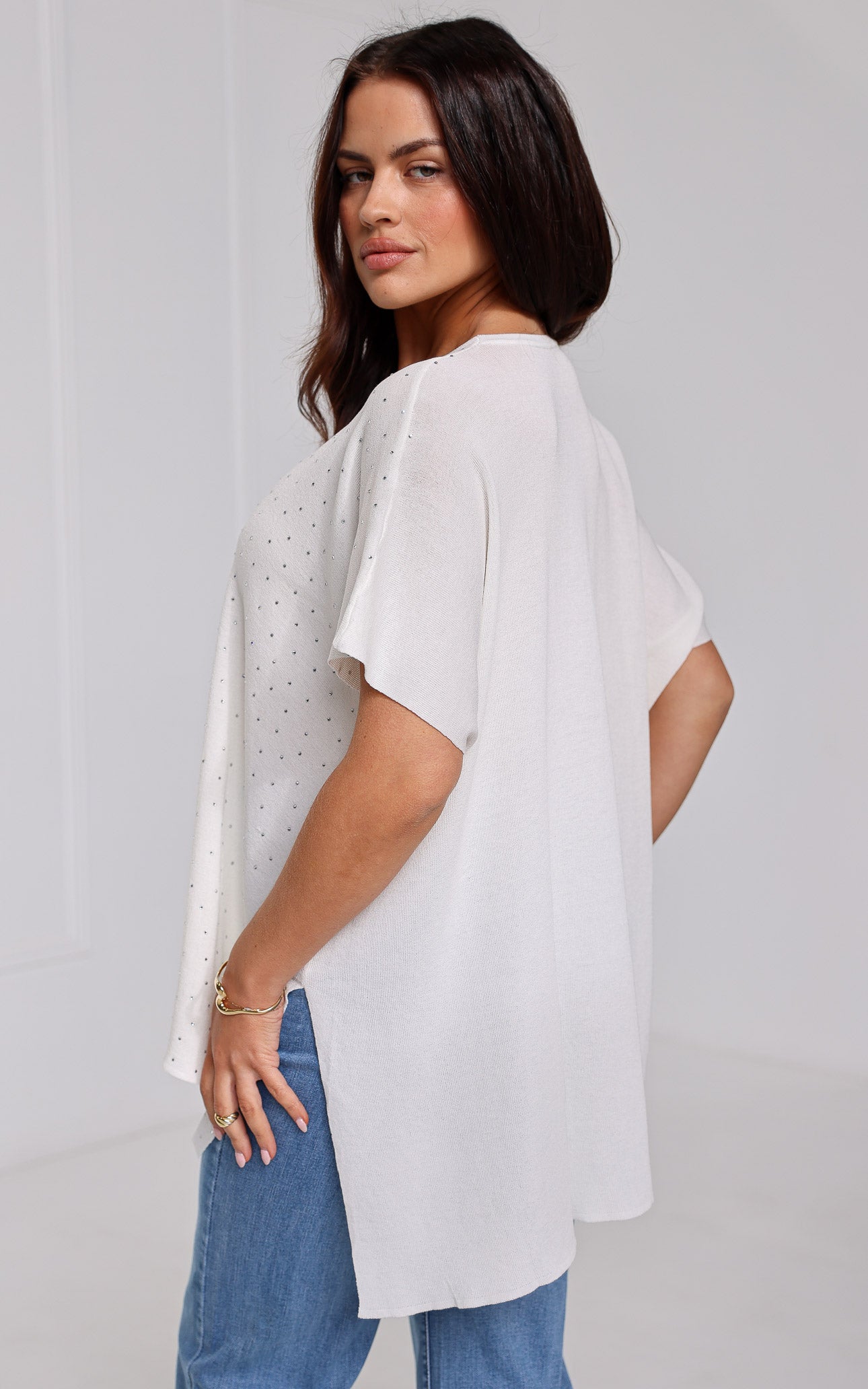 (PREORDER) Evianna Diamante Knit Top - White