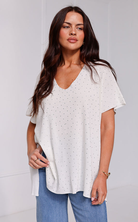 (PREORDER) Evianna Diamante Knit Top - White