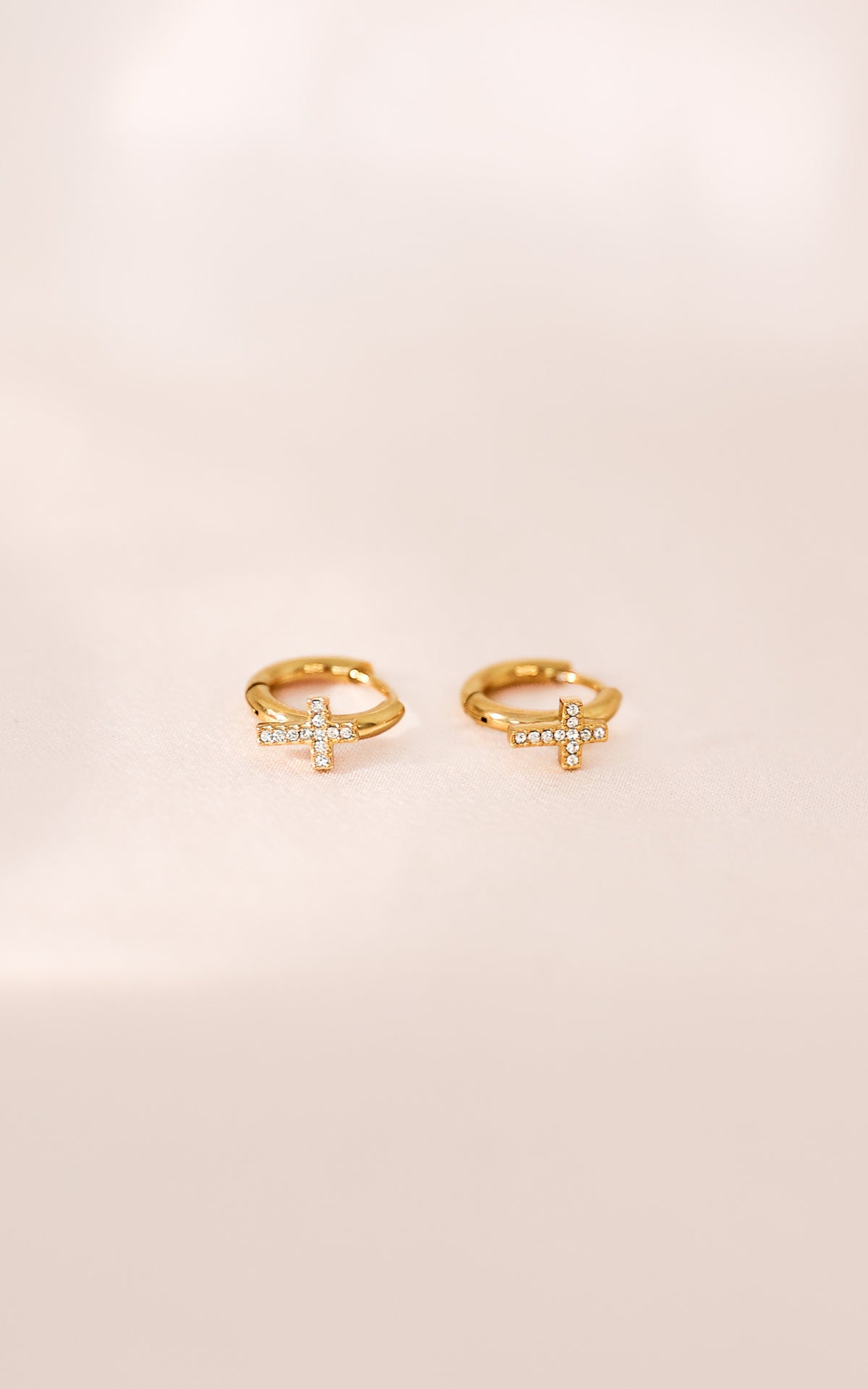 Faith Huggie Hoop Earrings - Gold Cross Diamante