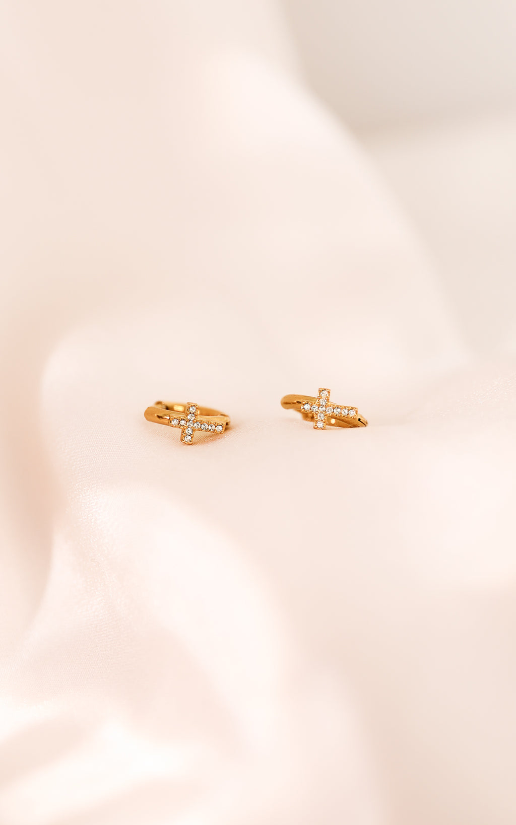 Faith Huggie Hoop Earrings - Gold Cross Diamante