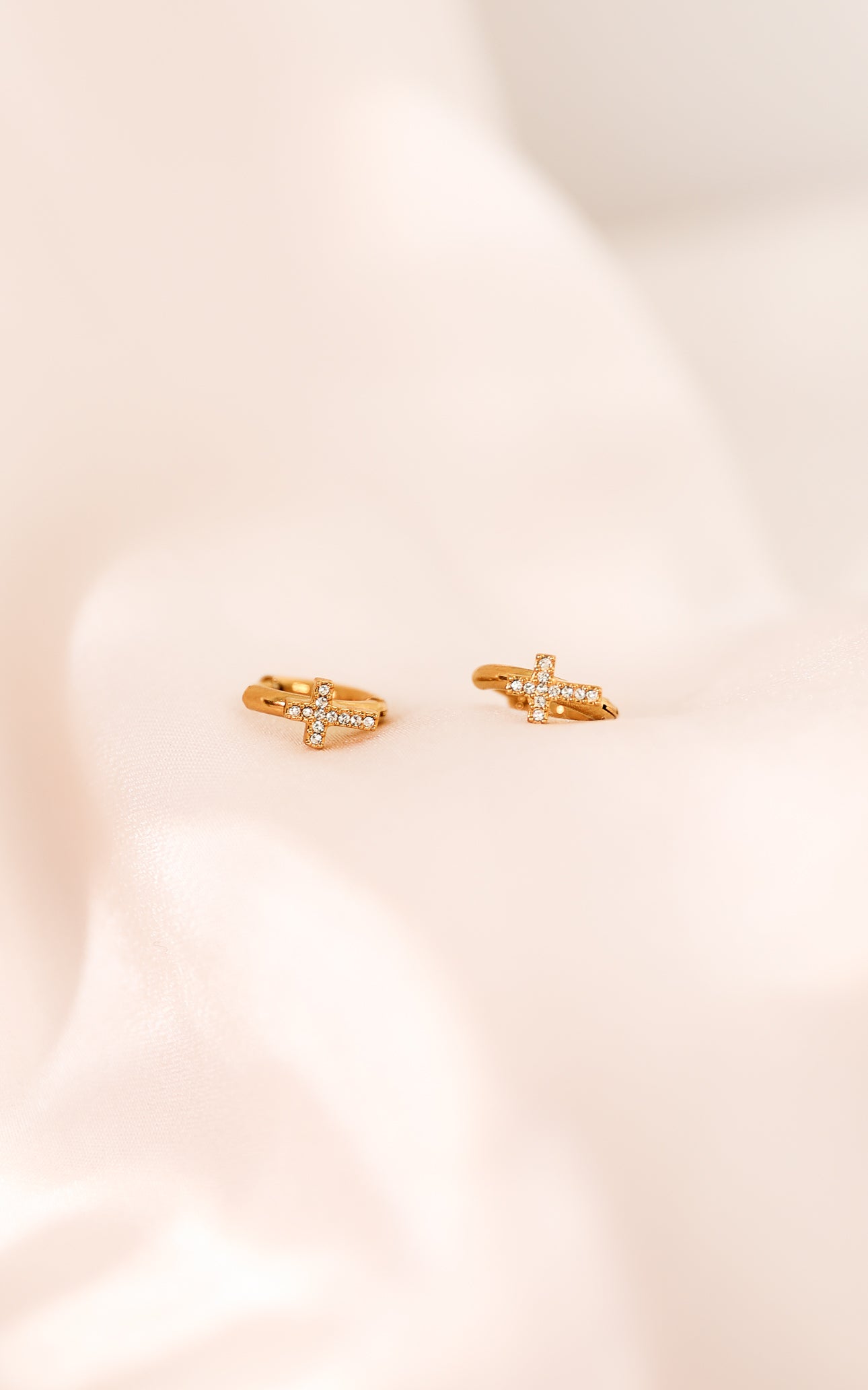 Faith Huggie Hoop Earrings - Gold Cross Diamante