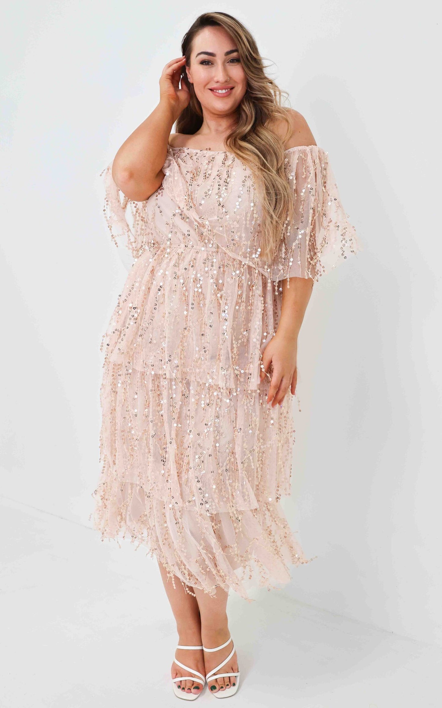 Fantango Maxi Dress - Beige Gold Sequin