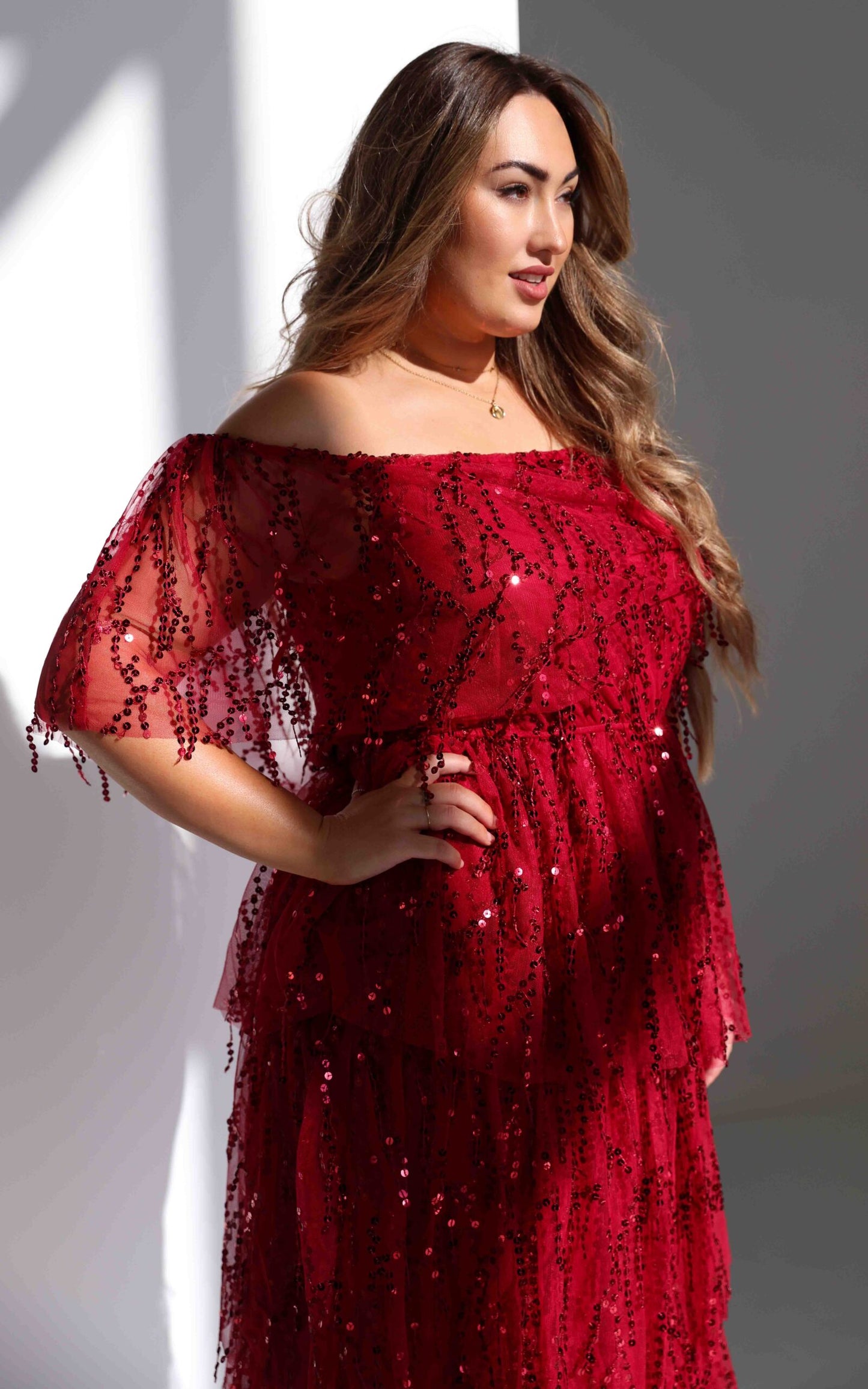 Fantango Maxi Dress - Wine Sequin