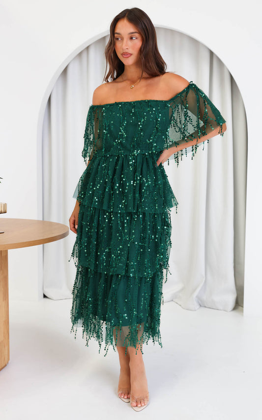 (Preorder) Fantango Maxi Dress - Emerald Sequin