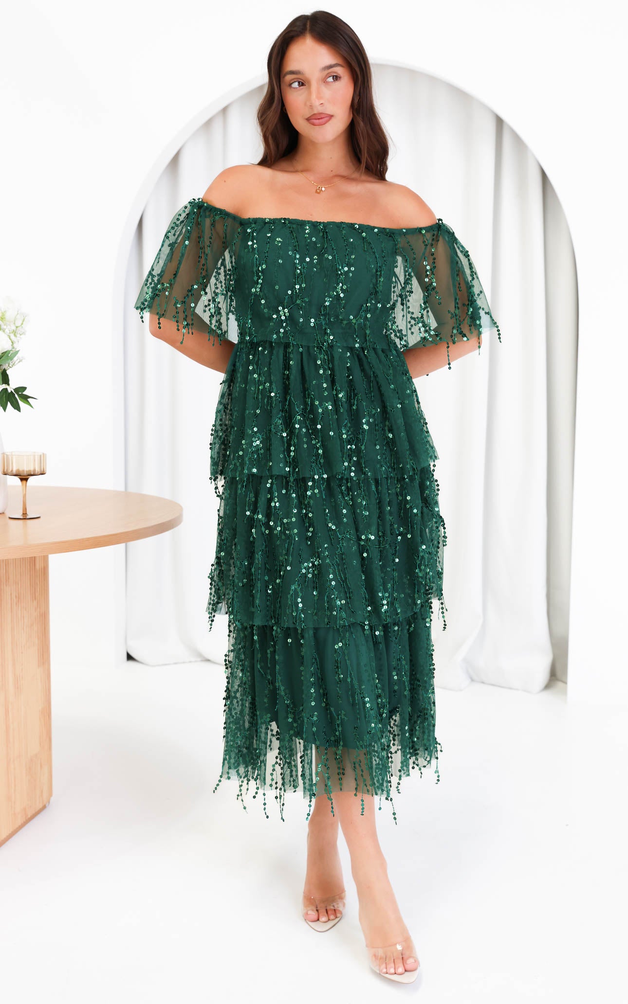 (Preorder) Fantango Maxi Dress - Emerald Sequin