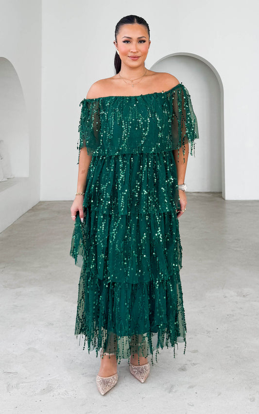Fantango Maxi Dress - Emerald Sequin