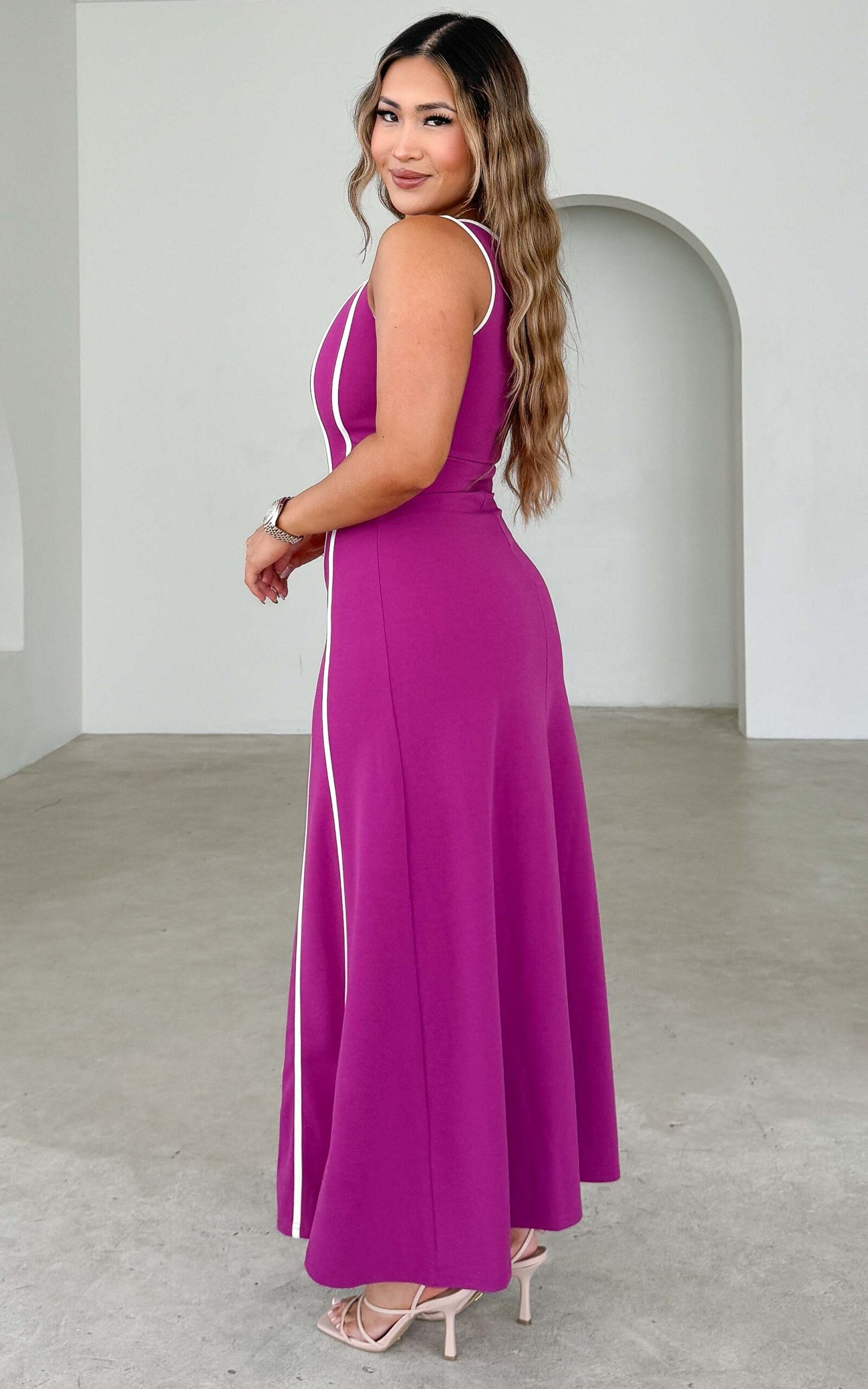 Finlee Maxi Dress - Purple Plum White