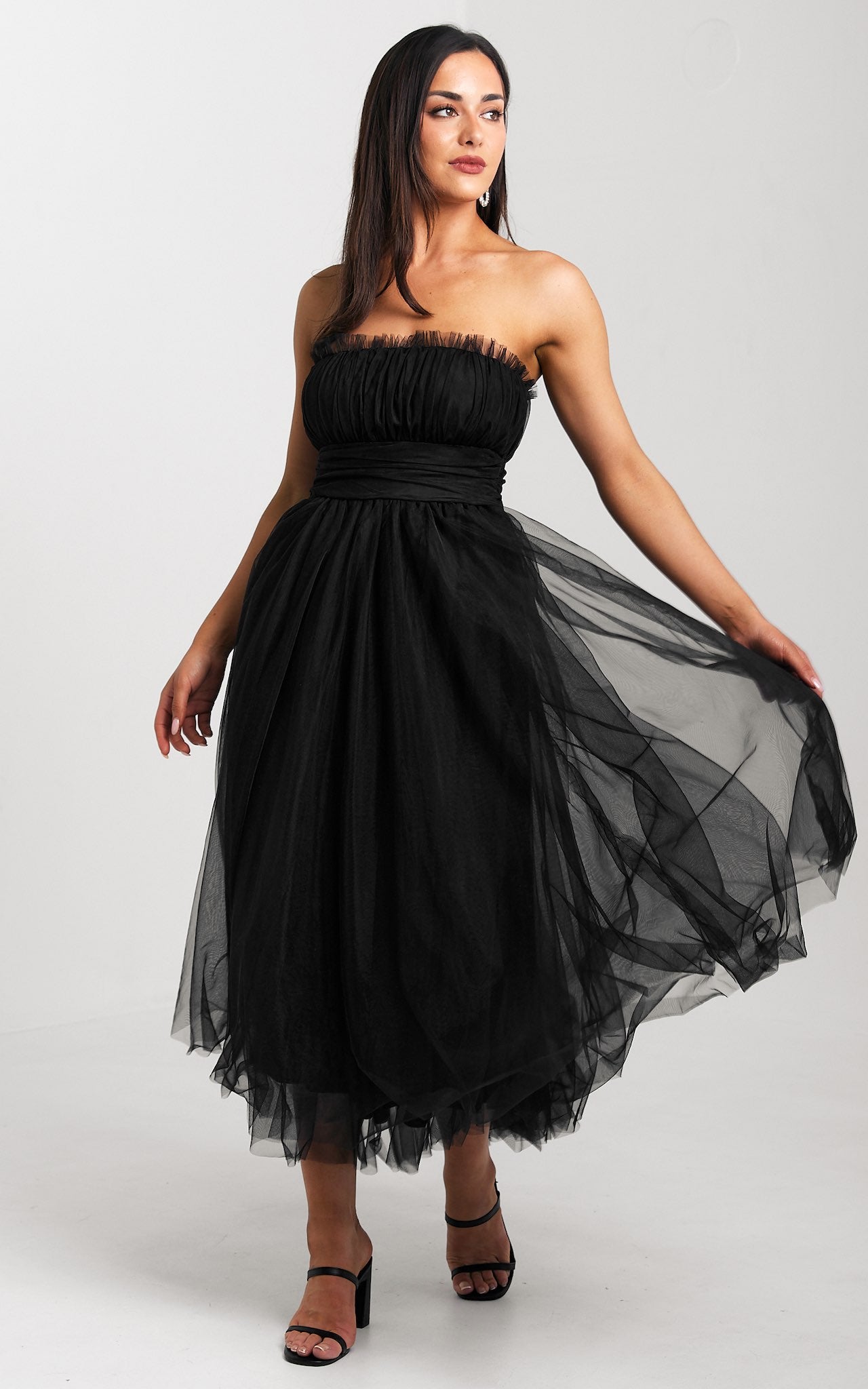 Fiona Tulle Midi Dress - Black