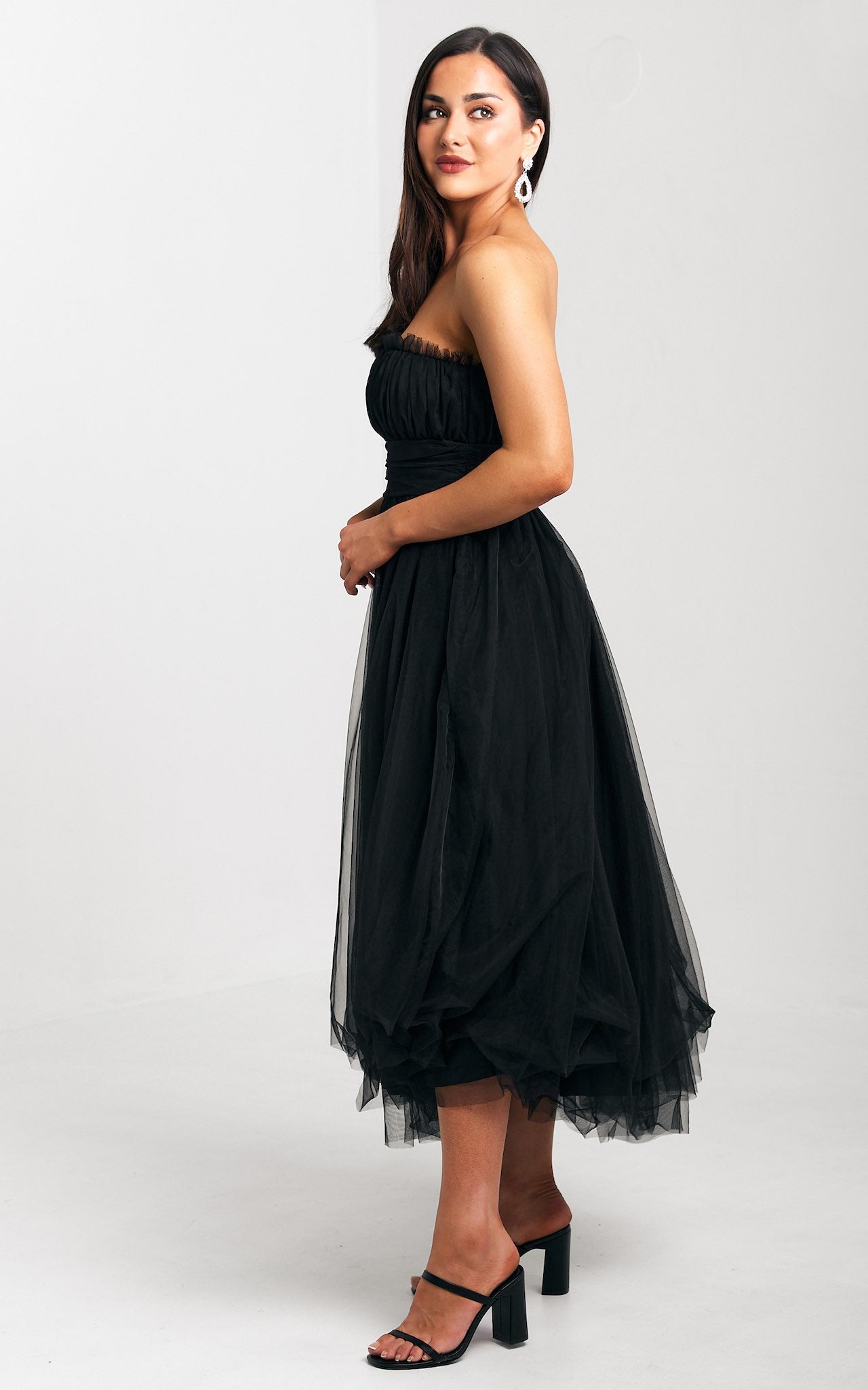 Fiona Tulle Midi Dress - Black