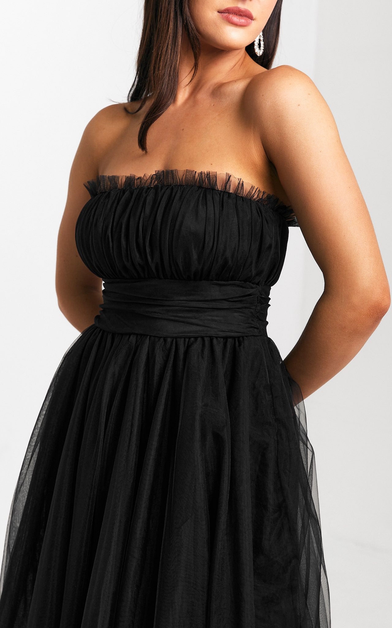 Fiona Tulle Midi Dress - Black