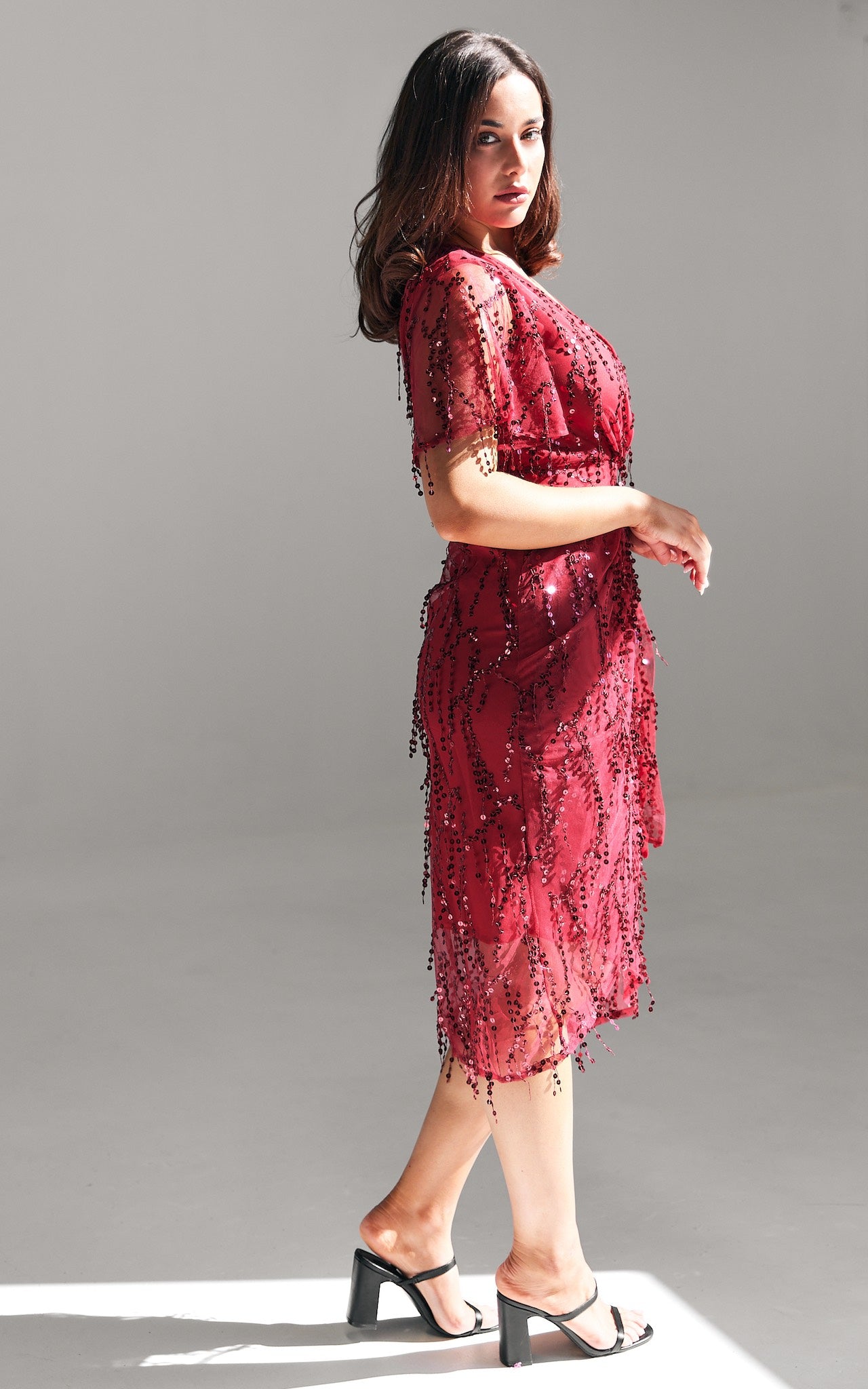 Fireworks Sequin Midi Dress - Wine