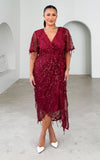 Fireworks Sequin Midi Dress - Wine